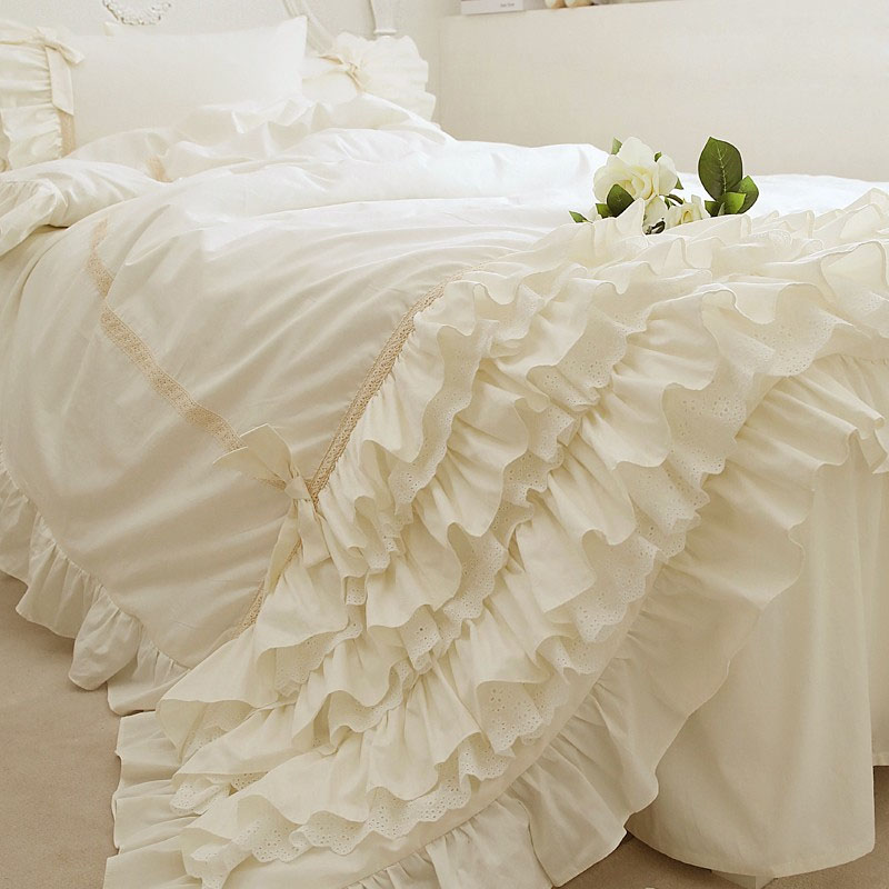 Princess Wind is made by single bed dress Korean version small public lift rice white lace butterfly knot cake with all-cotton bed supplies four pieces