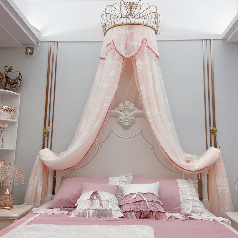 Princess style mosquito net children's room bedside decoration gauze curtain palace Nordic style girl bed curtain homestay inn bed curtain