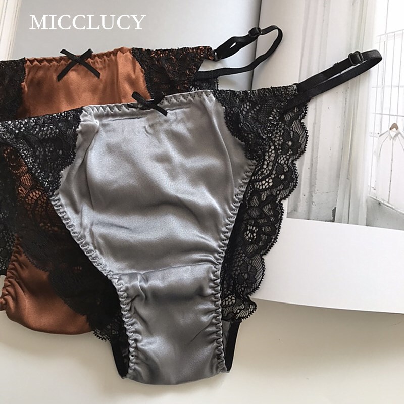 Emotional Enhancement/Sexy Silk Panties Thong Lace Women's Triangle Blue Quick-Drying Elastic Free Shipping Low Waist Adjustable