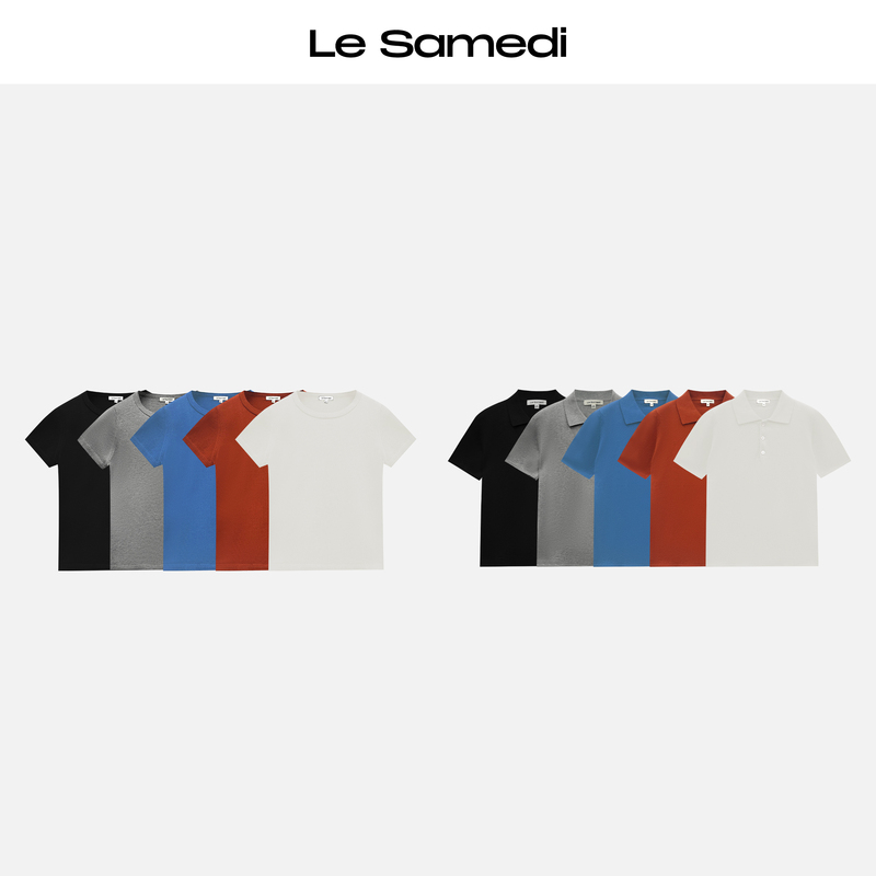 Le Samedi Horse Oil Leaf [Free Summer Shirt] Ultra-Fine Cashmere Cotton with a Cool and Comfortable Feel, Round Neck/Polo Neck Short Sleeves