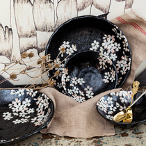  Spot Japan Uno Chiyoda light ink Sakura Mino Yaki Ceramic rice bowl Deep plate Saucer Japanese tableware set