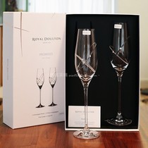 Spot royaldoulton Royal Dalton Rhinestone Crystal Glass Double ring Champagne Glass Wedding gift box