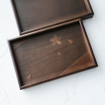 Spot Japan imported mountain lacquerware wooden cherry blossom rectangular tray Japanese tea tray wooden tray retro pattern