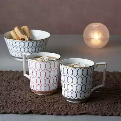 Spot Wedgwood gold powder Nian Hua series Gold edge bone china mug Water cup to cup gift box