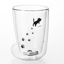  Spot Japan imported Ishizuka glass printing cat footprints cat claws Double insulation glass teacup Mug