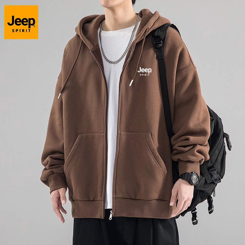 Jeep Jeep Spirit American-Style Heavyweight Cardigan Sweatshirt Men's Hooded Zipper Loose Casual Jacket Women's Style