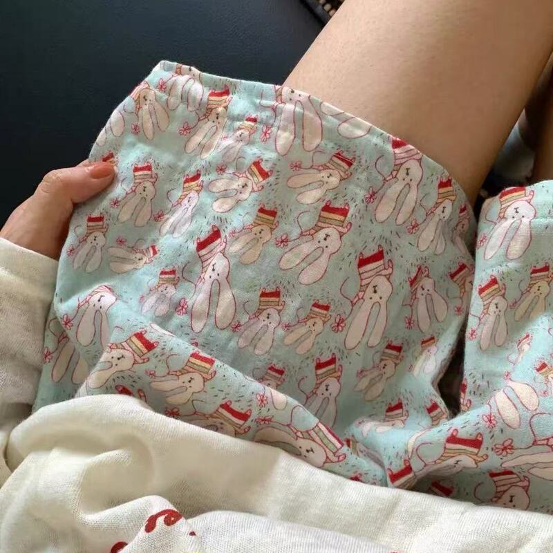 Light Blue Bunny A-Grade Pure Cotton Double-Layer Gauze Cute Cartoon Girly Sleep Shorts Home Shorts Sleep Shorts That Can Be Worn Outside Light Blue Bunny A-Grade Pure Cotton Double-Layer Gauze Cute Cartoon Girly Sleep Shorts Home Shorts Sleep Shorts That Can Be Worn Outside