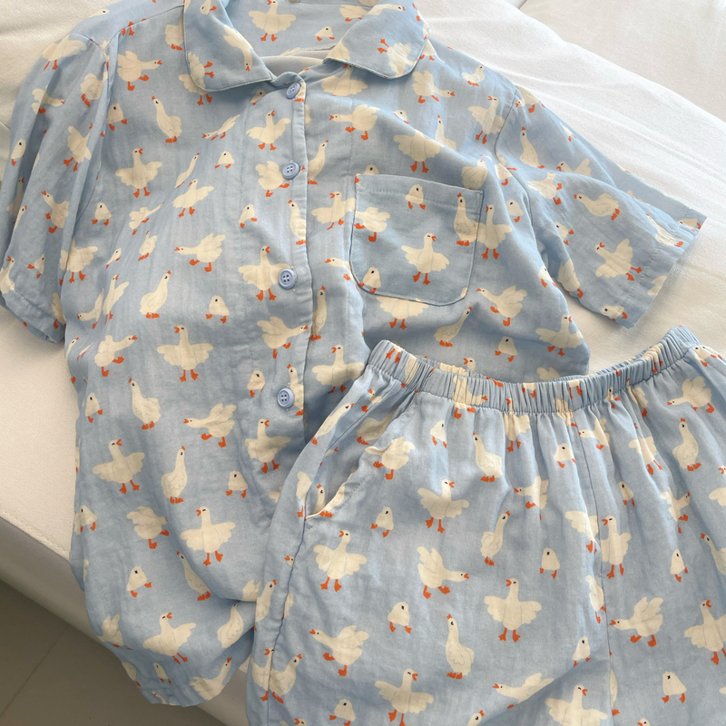 Class a Pure Cotton Double-Layer Gauze Korean-Style Cute Short-Sleeved Shorts Doll Collar Pajama Set Class a Pure Cotton Double-Layer Gauze Korean-Style Cute Short-Sleeved Shorts Doll Collar Pajama Set