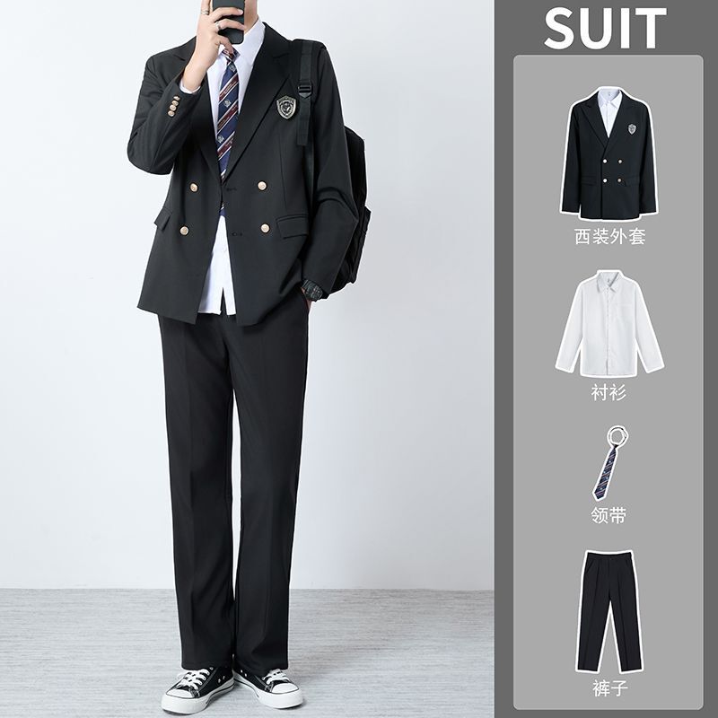 Uncle Kimura Dk Japanese-Style Cyan Double-Breasted Suit Men's College Style High School Student Uniform Suit Blazer