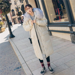 Mid-length down coat cotton for women 2018 new winter coat Dongdaemun knee-high Hong Kong style waist-cinching large fur collar coat cotton coat