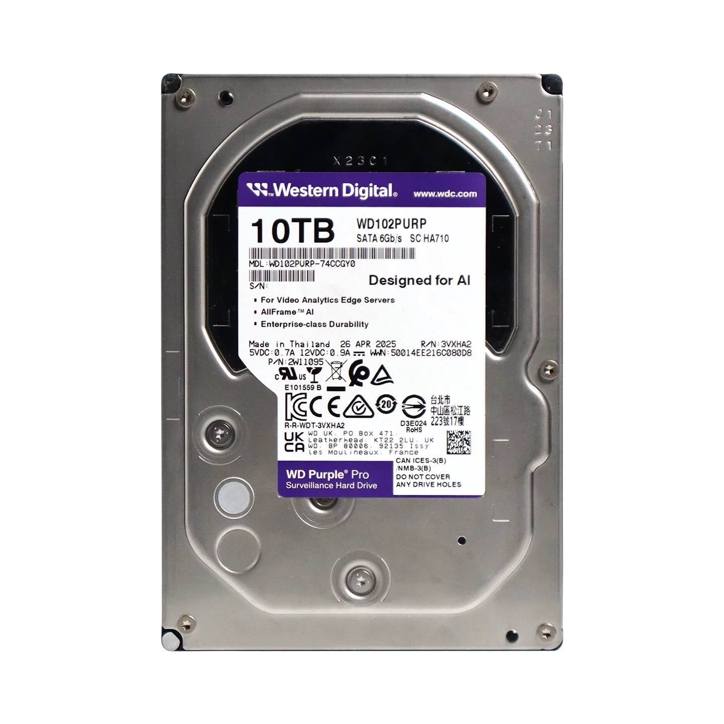 Жесткий диск наблюдения 3.5-дюймовый WD102PURP 10TB 7200 rpm SATA, пурпурный диск PRO