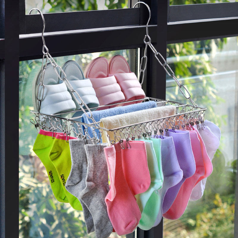 Multi-clip drying rack Stainless steel sock rack Multi-function drying clip balcony drying rack thickened 100 clip panty rack