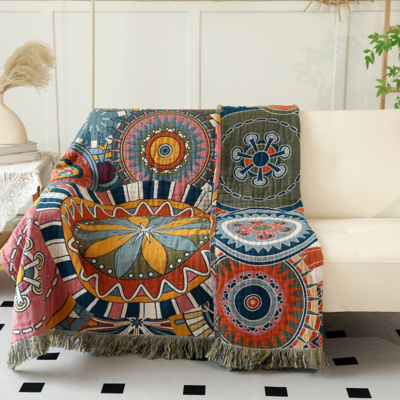 Pure Cotton Gauze Towel Blanket, All-Cotton Bohemian Style Sofa Throw, Sofa Blanket, Bed Cover, American Country Style Leisure Blanket Pure Cotton Gauze Towel Blanket, All-Cotton Bohemian Style Sofa Throw, Sofa Blanket, Bed Cover, American Country Style Leisure Blanket
