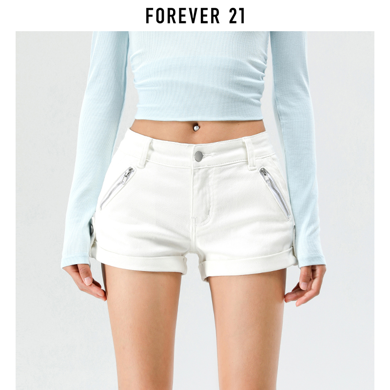 Forever 21 American-Style Low-Waisted White Denim Shorts for Women, New Summer Slim-Fit Hot Pants for Outerwear Forever 21 American-Style Low-Waisted White Denim Shorts for Women, New Summer Slim-Fit Hot Pants for Outerwear