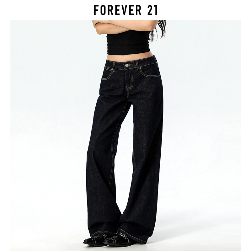 Forever 21 American Retro Denim Blue Straight-Leg Jeans for Women, New Autumn Style, Slimming and Drapey Narrow Wide-Leg Pants