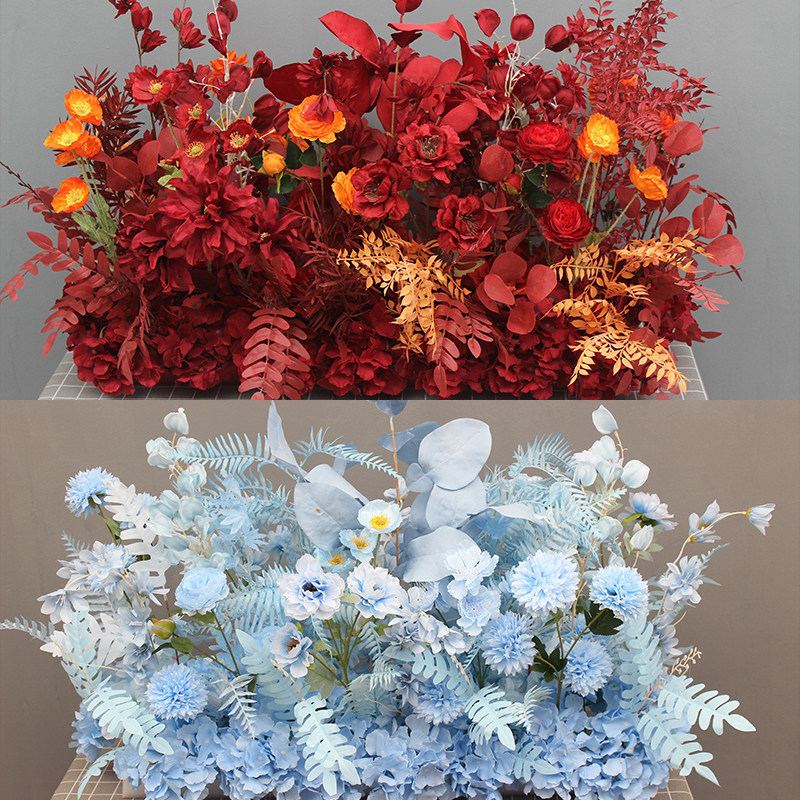 Wedding Simulation Flowers Pomelo Leaf Flower Platoon Road Leading Flower Point Stage Background Ttai Decorated Red Foggy Blue Ensemble Flowers