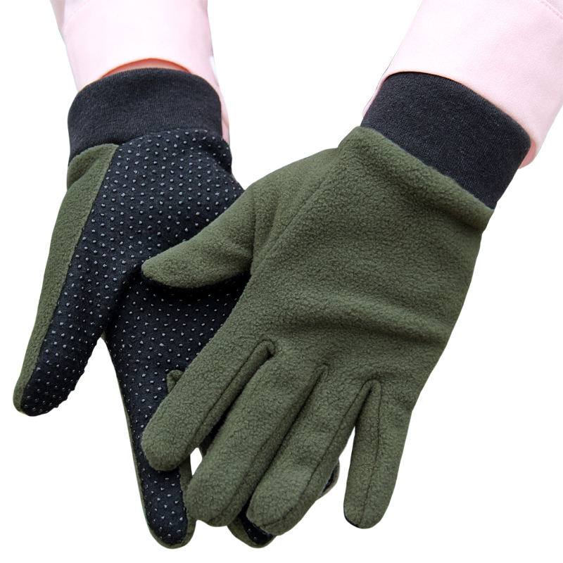 Fleece gloves for men and women winter mountaineering warm fishing cycling warm bundle mouth rubber non-slip outdoor gloves