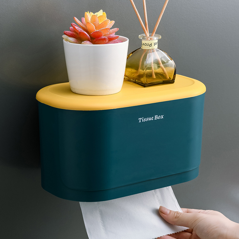 Toilet tissue box toilet paper storage shelf toilet roll paper draw box no punching waterproof toilet paper rack hanging wall type