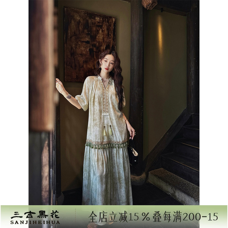 Sanji Heihua [Cangwu] Ethnic Style Dress 2025 New Long Dress for Early Summer, Super Beautiful and Unique