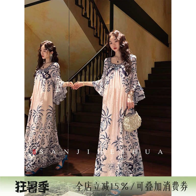 Sanji Heihua [Famous Brand] Ethnic Style Tencel Ramie Dress Women's Summer Long Dress Gentle 2026 New Model
