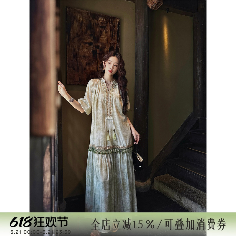 Sanji Heihua [Cangwu] Ethnic Style Dress 2025 New Long Dress for Early Summer, Super Beautiful and Unique