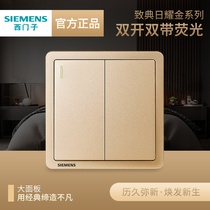Siemens double-open double-control switch with fluorescent Zhididian golden 86 type home wall home whole house package