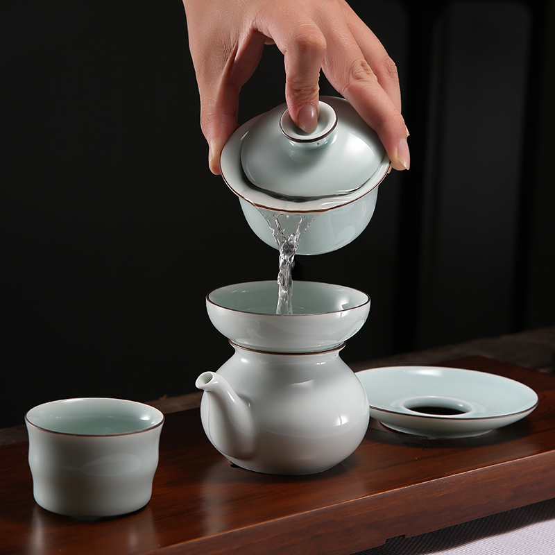 Celadon kung fu tea set suit household 6 pack lid cup bowl of tea cups, contracted ceramic tea set