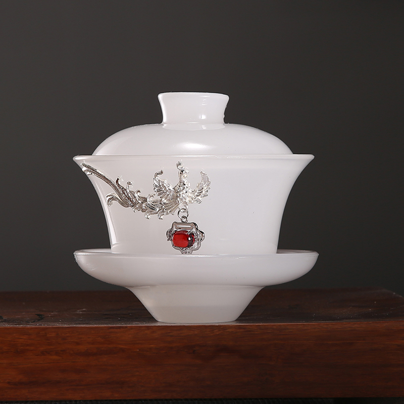 Jingdezhen kung fu tea set suit household contracted and I tureen teapot, coloured glaze jade white porcelain ceramic cups