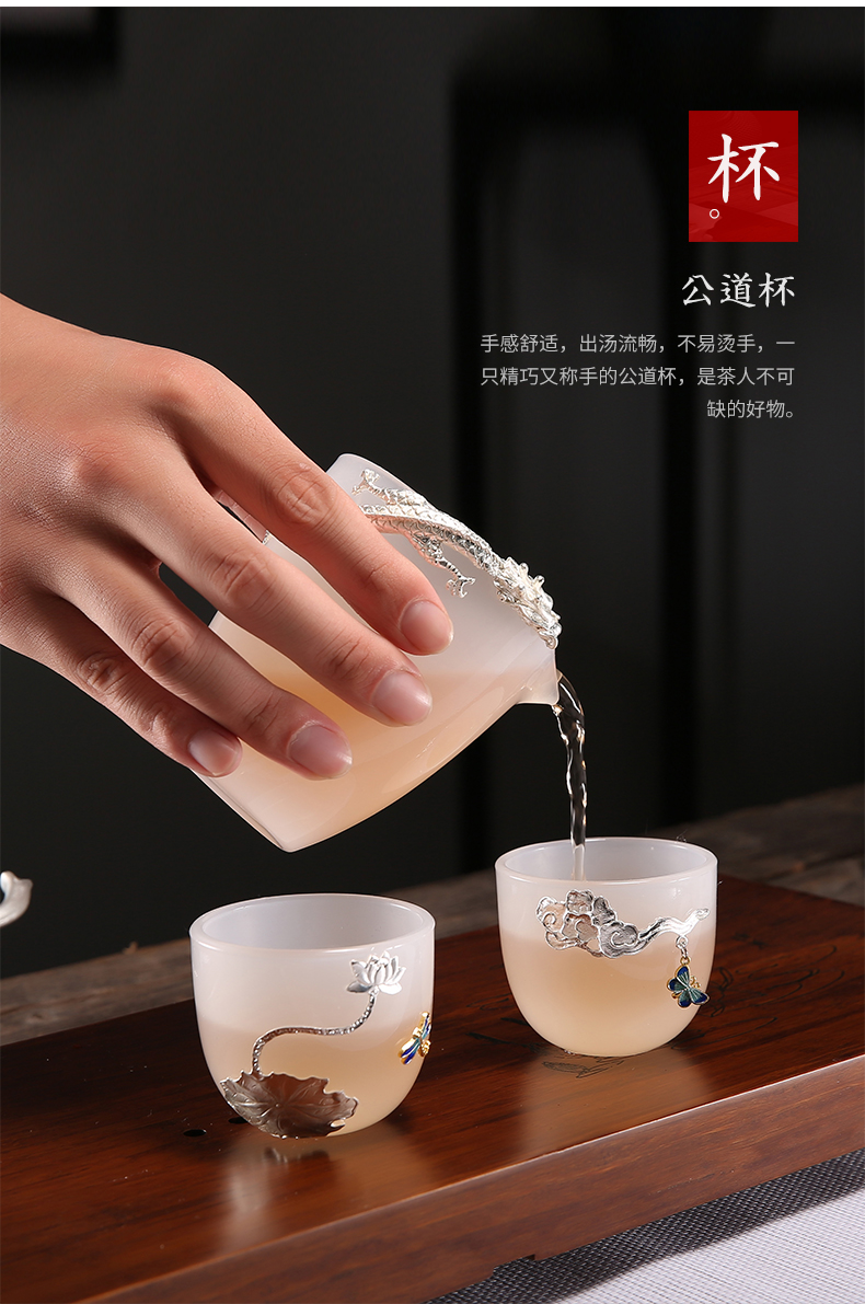 Jingdezhen kung fu tea set suit household contracted and I tureen teapot, coloured glaze jade white porcelain ceramic cups