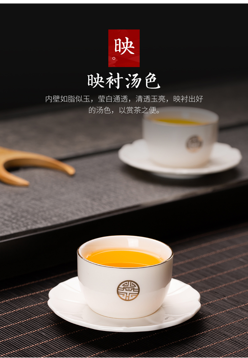 Suet jade porcelain of a complete set of kung fu tea set suit household dehua white porcelain teapot teacup contracted side ceramic tureen