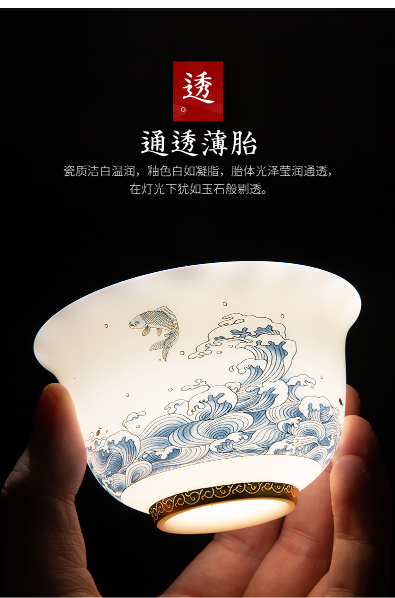 White porcelain tureen household ceramics three cups to a single large bowl of tea by hand to use kung fu tea set suet jade porcelain