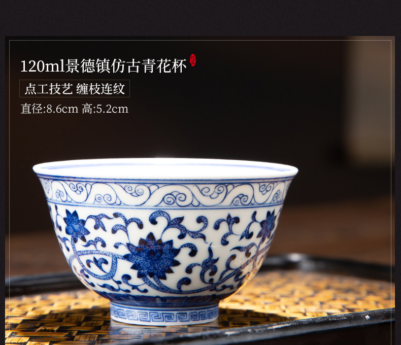 Jingdezhen youligong pure manual single cups of blue and white ceramic tea sample tea cup, antique hand - made the master CPU