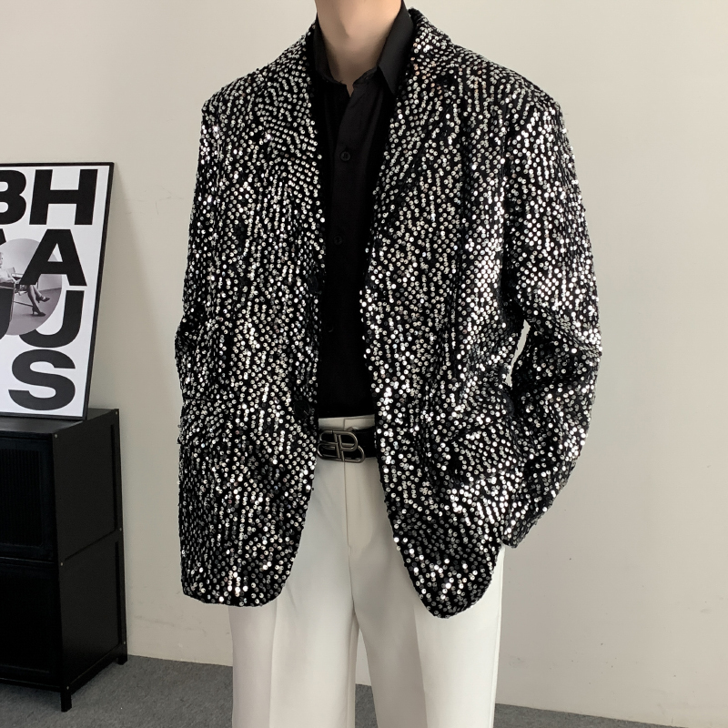 Stage Performance Costume with Large Sequins, Men's Formal Suit Jacket, Shiny Singer Annual Meeting Performance Top Jacket