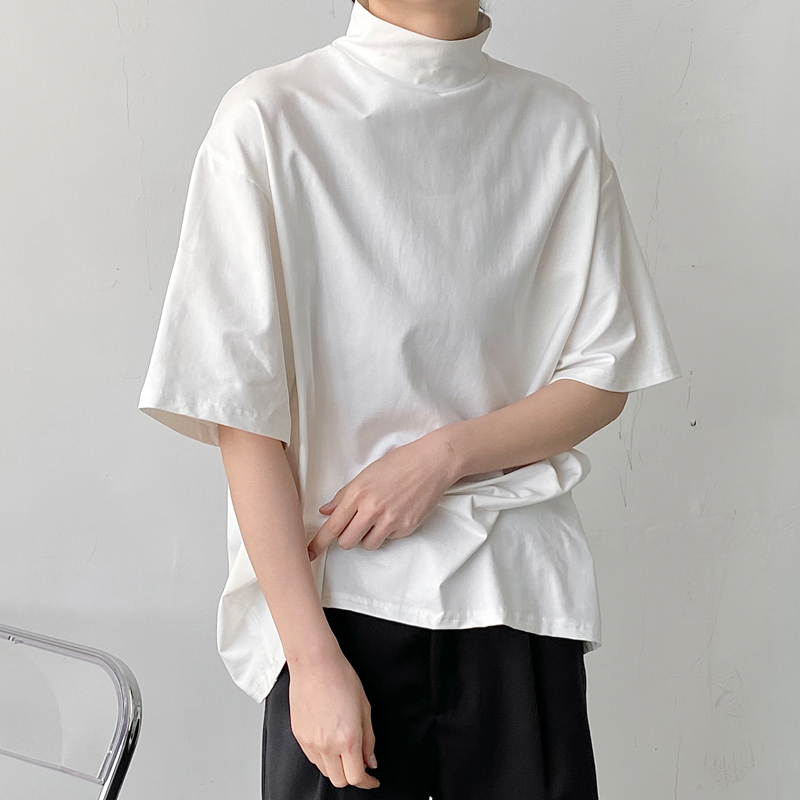 Korean Style Half-High Collar Short-Sleeve Trendy Men's Casual Base Shirt White Half-High Collar Five-Quarter Sleeve T-Shirt Korean Style Half-High Collar Short-Sleeve Trendy Men's Casual Base Shirt White Half-High Collar Five-Quarter Sleeve T-Shirt