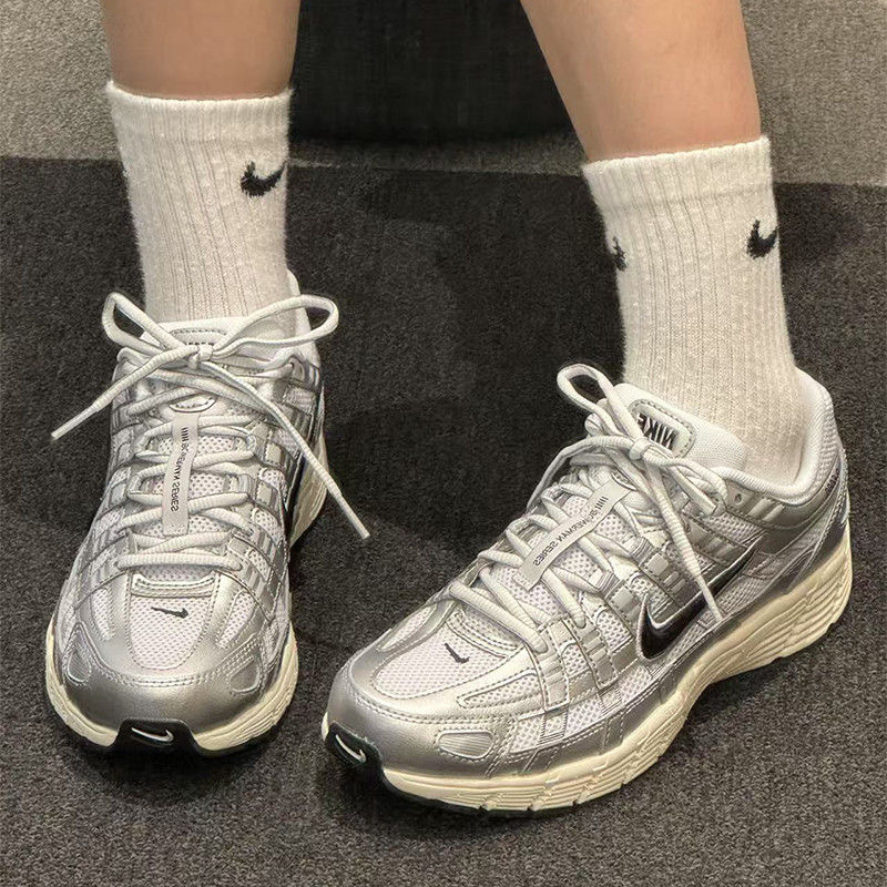 Nike P-6000 Comfortable and Wear-Resistant Low-Top Casual Running Shoes, Same Style for Men and Women, Silver Cd6404-105