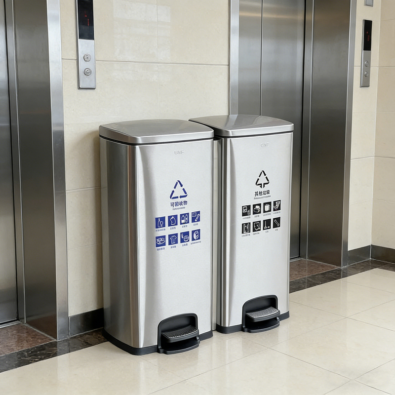 Southern Gnf Stainless Steel Trash Can 60L Large Capacity for Shopping Malls, Company Corridors, Dry and Wet Classification 100L Double Bin with Lid