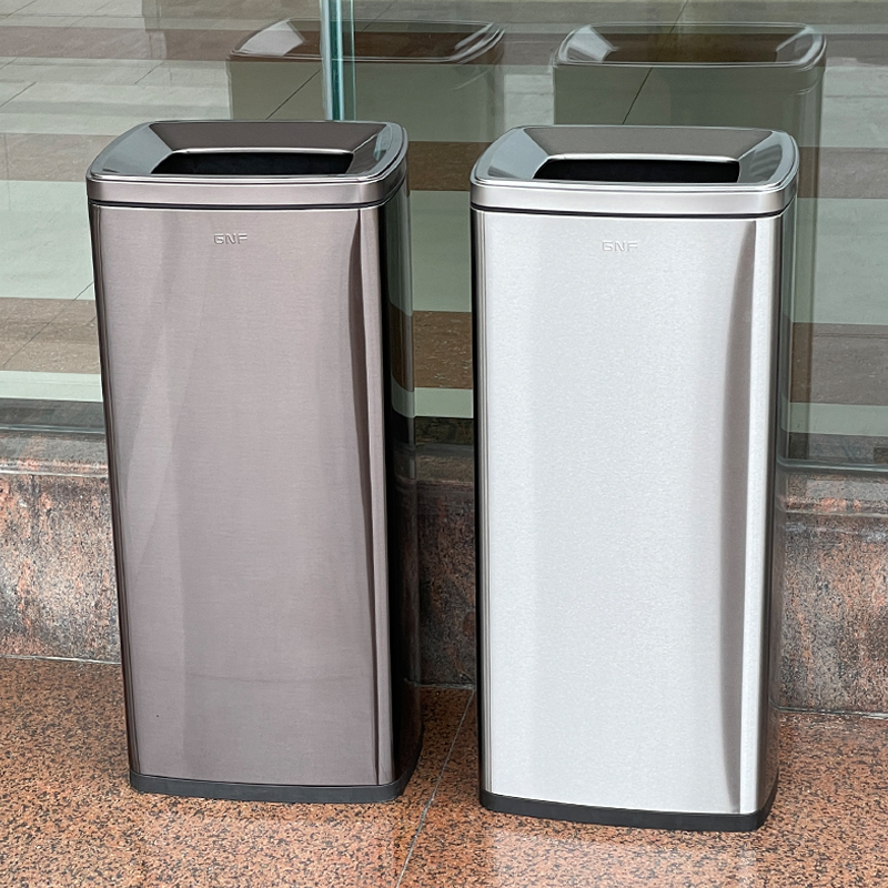 Gnf Stainless Steel Trash Can 30L Large Capacity for Corridors, Offices, Elevators, Bathrooms, Open-Top Without Lid, with Paper Towel Holder, Cylindrical