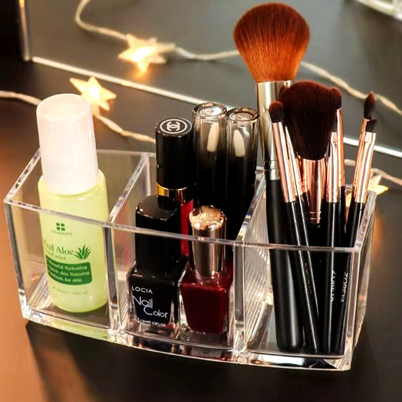 ins Nordic makeup brush barrel desktop transparent lipstick powder puff makeup tool bedroom golden storage box brush barrel