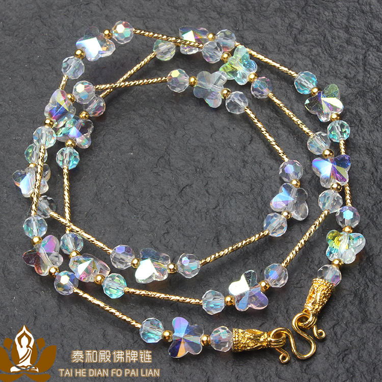 Thai Buddhist chain Sub-plated colorful butterfly drilling face Buddha Rope Lone love chasing rope exclusive ultra-shiny crystal Buddha chain