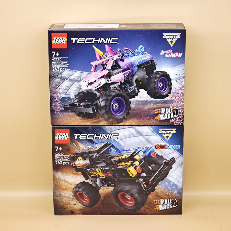 Lego 42219 Fire and Ice Pull-Back Car 42220 Pull-Back Car Monster Bigfoot Vehicle Mechanical Set Building Blocks Toy