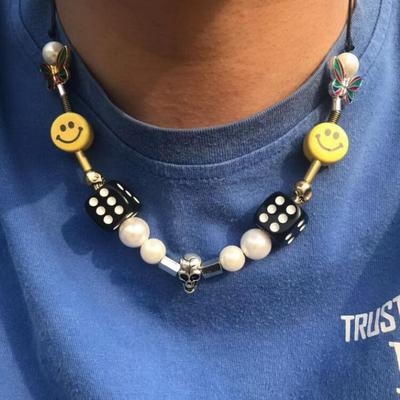 蝴蝶珍珠陶瓷笑脸EVAE项链