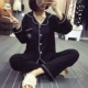 Bộ đồ ngủ mùa thu và mùa đông cho cha và mẹ bộ đồ ngủ trung niên dài tay cho phụ nữ mùa thu cotton nam bộ đũi nam