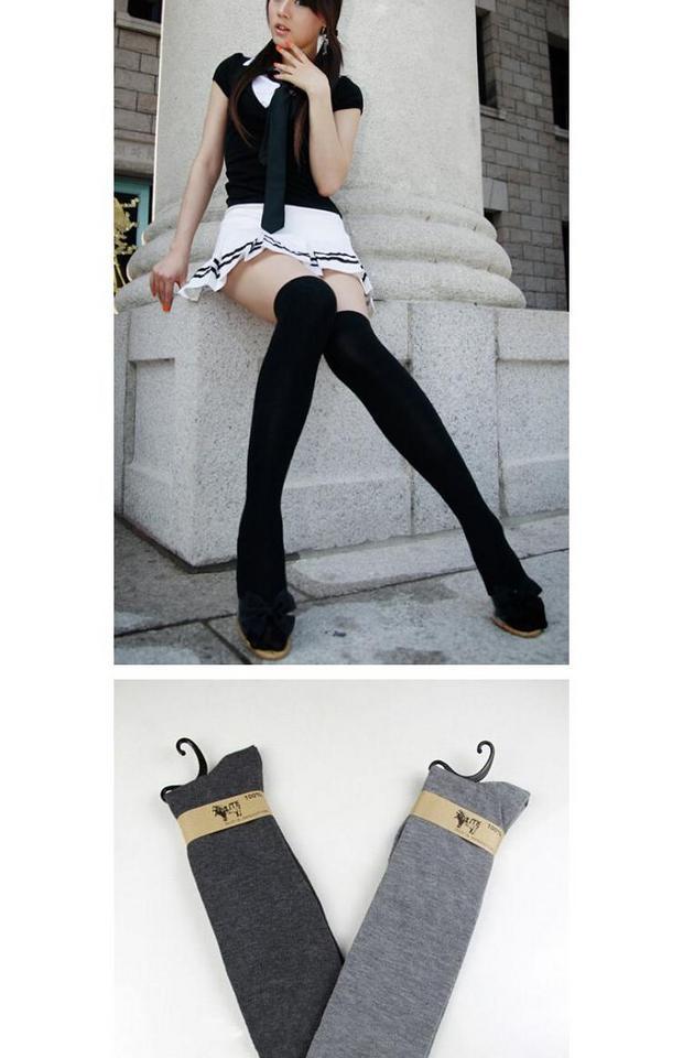 Joker cotton vớ mùa thu và mùa đông là đôi chân mỏng và dài màu cotton rắn chắc trên đầu gối vớ thời trang bốt tất ngắn cổ