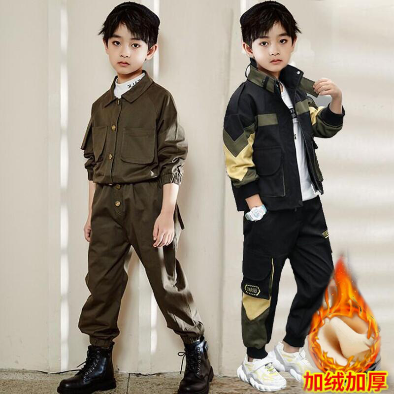 Boys' workwear suits 2022 autumn new middle-aged children's Korean suits plus velvet thickened children's Western style autumn and winter coats