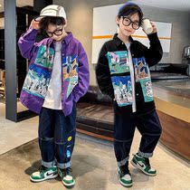Boy Long Sleeve Shirt 2022 Spring Dress New CUHK Child Korean Version Boy Spring Autumn Graffiti Hip Hop Breeze Child Outwear