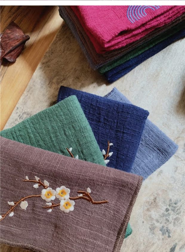 Khăn thêu bằng vải cotton và vải lanh theo phong cách Nhật Bản dày vải thấm nước vải sạch vuông Khăn trà Zen Kung Fu bộ ấm trà thủy tinh cao cấp