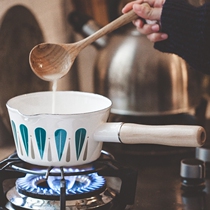 Tree enamel Japanese leaf milk pot single handle enamel pot hot milk pot household induction cooker with supplementary food soup pot
