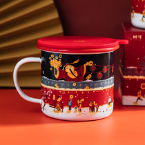 Tree enamel New Year enamel cup with lid creative warm mug home water cup New Year gift cup large