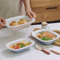 Tree enamel light color round roasting pan household fish plate rectangular plate enamel tableware dish Baking rice plate