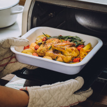 Tree enamel light color long square enamel baking dish dish household plate creative tray oven tableware ins Wind